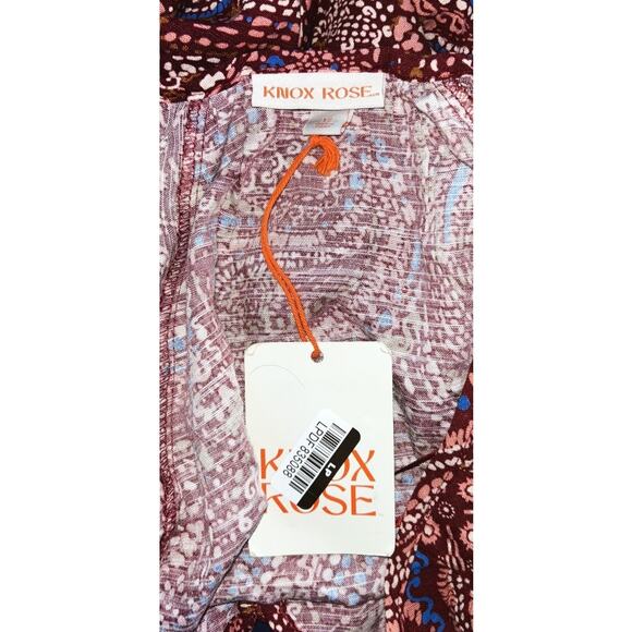 NWT Knox Rose Extra Small XS Burgundy Paisley Long Sleeve V-Neck Tunic/Top - Picture 3 of 6